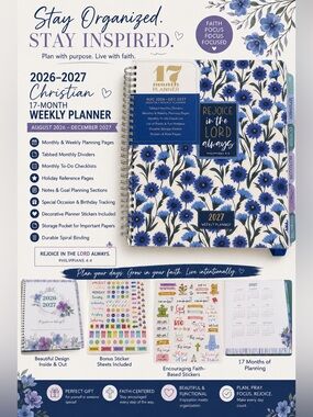 2026-2027 Christian 17-Month Weekly/Monthly Large Planner Spiral Bound Stickers